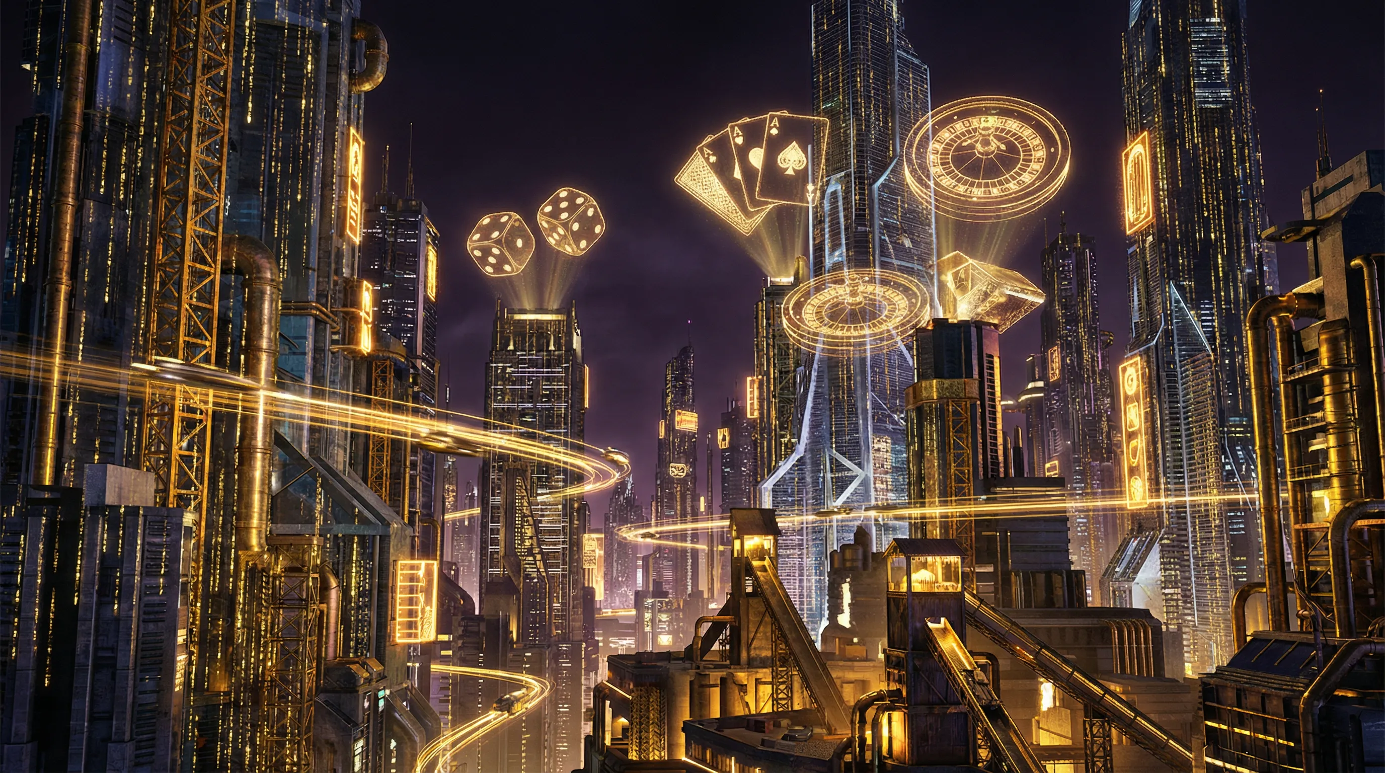 德州扑克app 赛博朋克金矿不夜城全景 - 未来都市夜景
